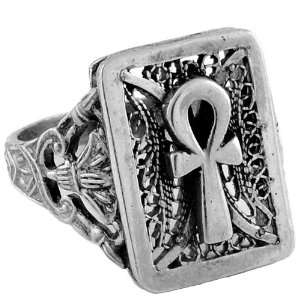  Egyptian Jewelry Silver Ankh of Life Filigree Ring   Size 