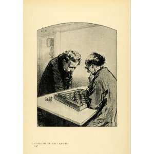 1904 Print Paul Gavarni French Art Chess Board Strategic Game Match 