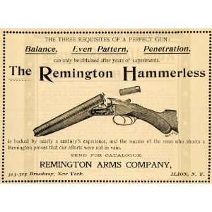 1899 Ad Remington Arms Co. Hammerless Gun Cartridge   Original Print 