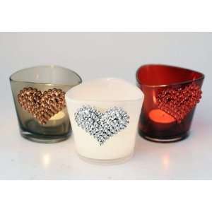  Bejeweled Glass Heart Candle Holders   white: Health 