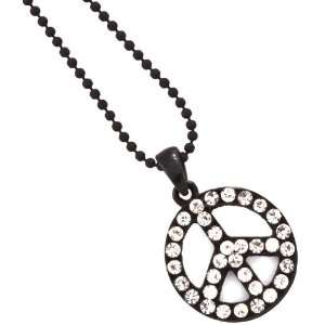  Jet Black Crystal Peace Sign Pendant Necklace: Jewelry