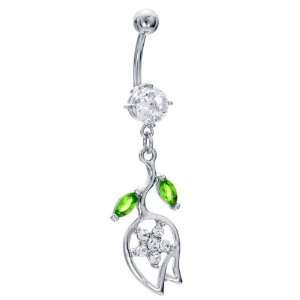  Waltzing Tulip CZ Brilliant Dangling Belly Button Navel 
