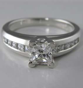   PRINCESS CUT ENGAGEMENT RING W/CHANNEL SET ACCENTS SOLID GOLD  