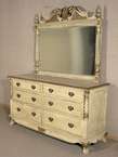 Large Antiqued White Gold Mahogany Barley Twist Chest Dresser w Mirror 