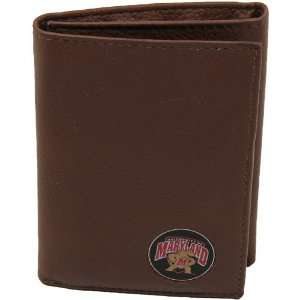   Maryland Terrapins Brown Leather Tri Fold Wallet: Sports & Outdoors