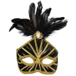  Mardi Gras Mask 010H: Black Venetian With Feathers: Toys 