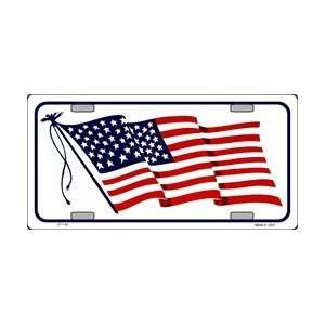  LP   143 American Flag Waving   White   License Plate 