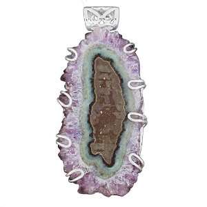   Sterling Silver Natural Amethyst Slice Druzy Pendant Jewelry: Jewelry