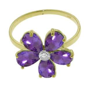  14k Solid Gold Amethyst Flower Ring   Size 6.0: Jewelry
