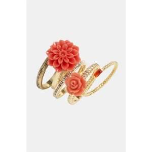  Ariella Collection Double Floral Stack Rings (Set of 5 