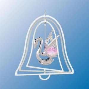  Chrome Plated Swan Bell Ornament   Pink   Swarovski 