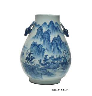 Chinese Porcelain Blue White Mountain Scene Vase s2098  