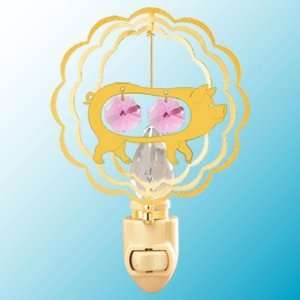  Pig In Circle 24k Gold/Pink Crystal Night Light: Home 
