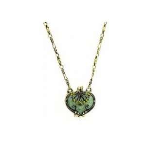  Vintage Heart Locket Necklace   Olivine Austrian Crystal 