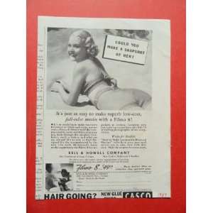Bell & Howell Co., 1937 print ad(girl,swimsuit/movie camera)orinigal 