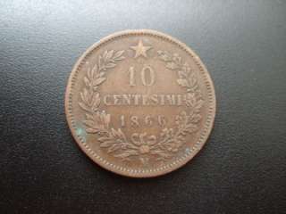 ITALY 1866 10 CENTESIMI COPPER.  