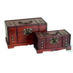  Antique Wooden Trunk, Old Treasure Chest (Set of 2)