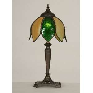  Antique Green & Beige Slag Glass Table Lamp, c.1925: Home 