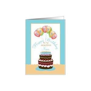  Nana Happy Birthday Cake Lit Candles and Balloons Card 