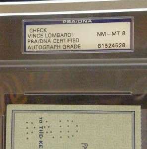 VINCE LOMBARDI MASTERPIECE AP PRINT PAYROLL CHECK SIGNED TWICE GREEN 