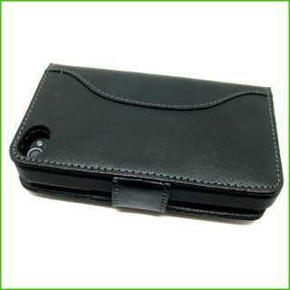 Genuine Leather Wallet Case Credit Card Flip Pouch Cover For iPhone 4 