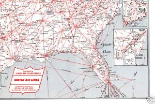 1958 United Airlines Map of Routes in the United States  