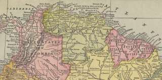 1893 Crams Railway map of South America. Genuine.  