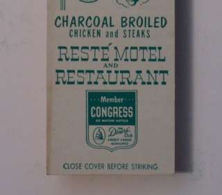 1950s Reste Motel Restaurant Matchbook Emporia VA MB  