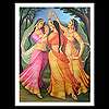 Young and graceful, three girls dance in a verdant garden. The women 