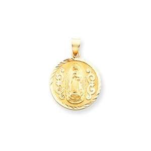   : 14k Yellow Gold Diamond Cut Round Guadalupe Medal Pendant: Jewelry