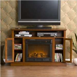  King TV Stand with Electric Fireplace in Walnut