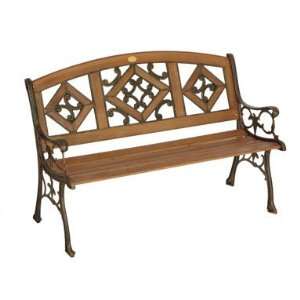 DC America SL5790CO BR Florence Wood Inlay Park Bench, Cast Iron Frame 