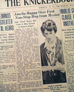 AMELIA EARHART Solo Flight is New Record 1935 Newspaper  