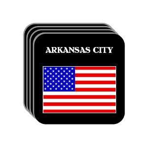 US Flag   Arkansas City, Kansas (KS) Set of 4 Mini Mousepad Coasters