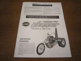 VINTAGE COX TRIKE MOTORCYCLE CHOPPER PAPERWORK/MANUAL SET  