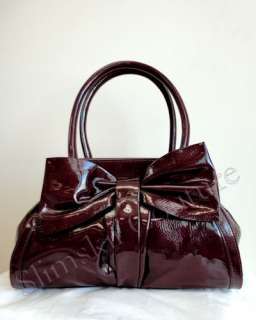   Bow Top Handle ROXY Gloss Burgundy Red Frame Patent Handbag Bag  