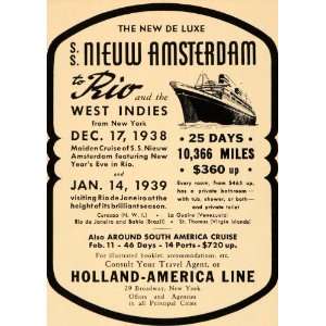  1938 Ad Holland America Line Travel Cruise Ship Luxury 