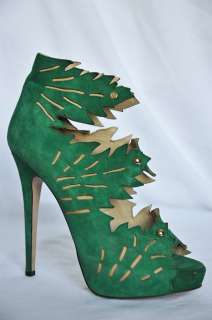   OLYMPIA Platform Green Suede Ankle Bootie Boot Open Toe Pump 10 40