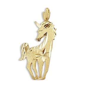  Horse Pendant Unicorn 14k Yellow Gold Charm Jewel Roses 
