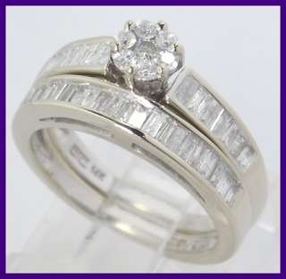 14kwg Round & Baguette Diamond Wedding Ring Set .97ct  