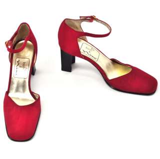 NINA red satin over leather open heels pumps shoes 6  