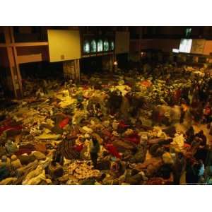 Railway Station Hall at Night Packed with Sleeping Pilgrims, Varanasi 