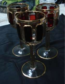 Vintage Antique MOSER Ruby Glass Goblets  