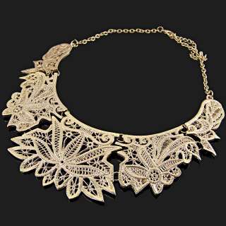 vintage antique style jewellery gold plated metal choker bib necklace 