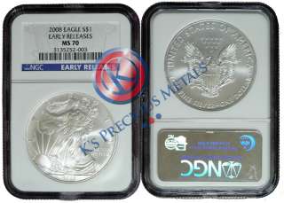 2008 Mint State $1 American Silver Eagle NGC MS 70 MS70 Early Releases 