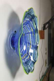 Ocean Sky Blue Swirl Hand Blown Glass Wall Platter  