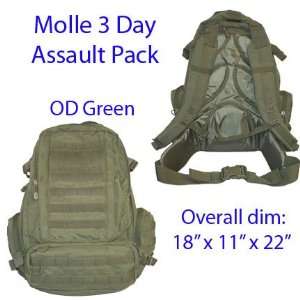 MOLLE 3 Day Military Assault Pack Backpack   OD Green 