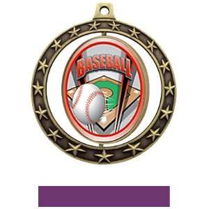 Hasty Awards Baseball Spinner Medals M 7701 GOLD MEDAL / PURPLE RIBBON 