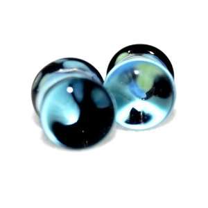   Flared Saddle Plugs   Blue & Green Dotted Agate 0g 