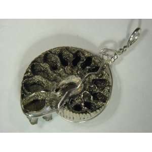 Sterling Silver Wire Wrapped Iron Pyrite Fools Gold Ammonite Pendant 